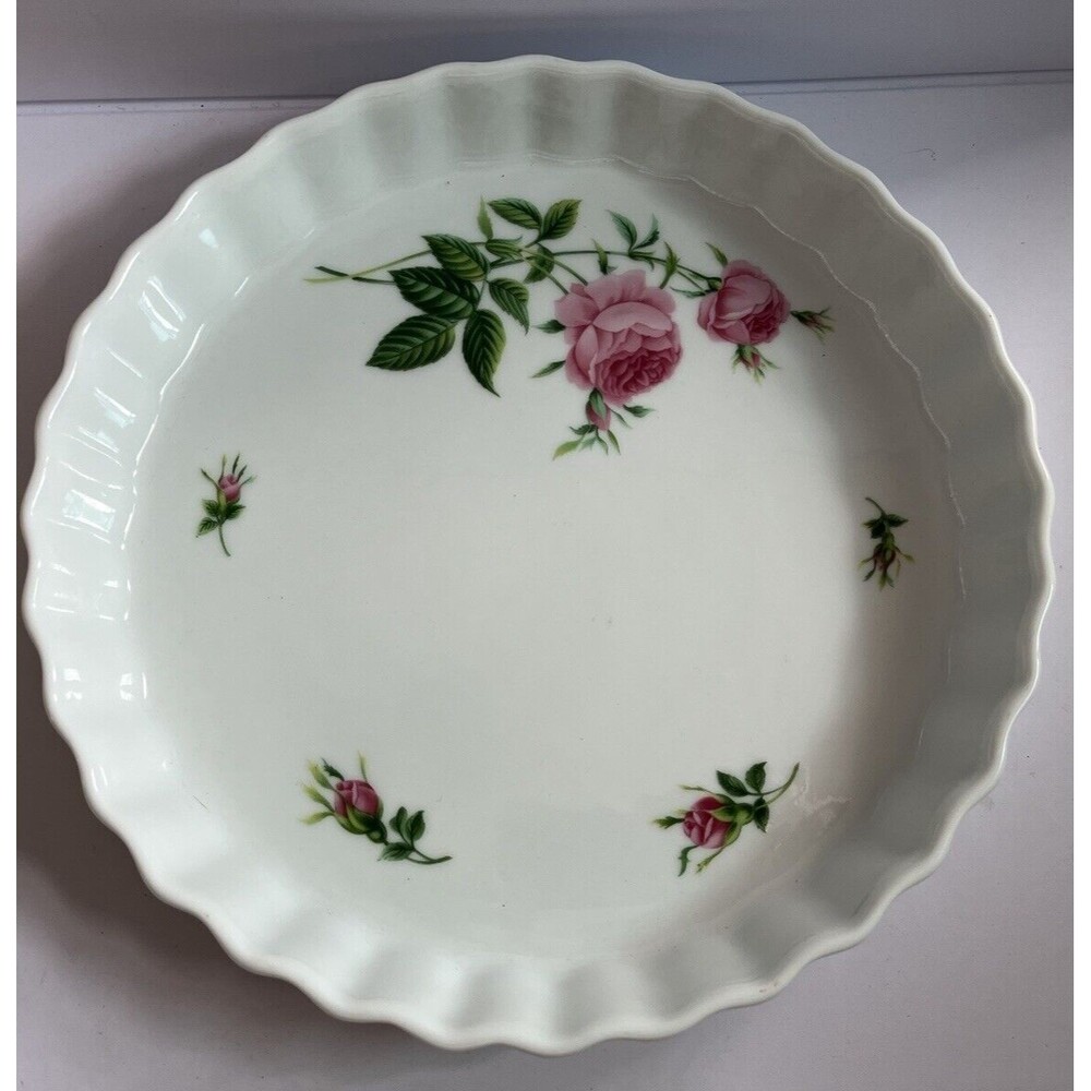 Christineholm Porcelain Rose Pattern Quiche Tart Pie Plate Baking Dish 9.5"